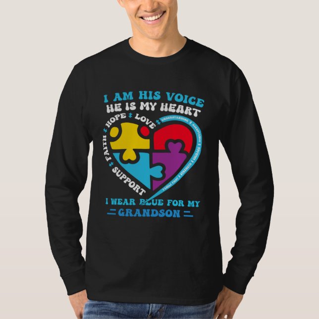 Camiseta I Wear Blue For My grandson Autism Awareness groov (Frente)