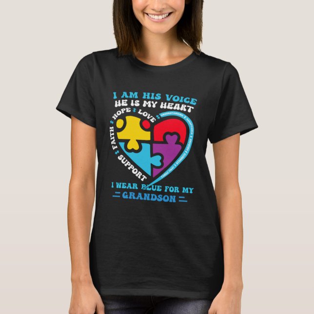 Camiseta I Wear Blue For My grandson Autism Awareness groov (Frente)