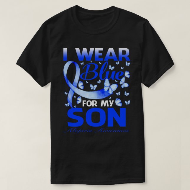 Camiseta I Wear Blue For My SON Alopecia Awareness Butterfl (Frente do Design)