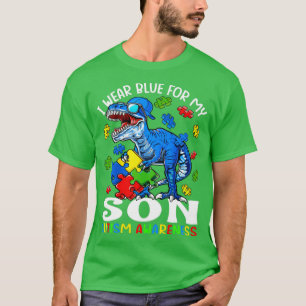 Camiseta I Wear Blue For My Son Autism Awareness Dinosaur 