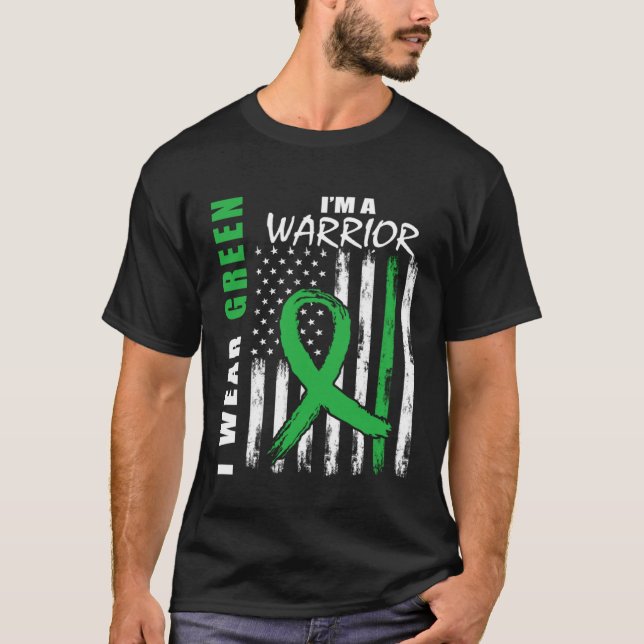 Camiseta I Wear Green Kidney Disease Warrior Awareness USA  (Frente)