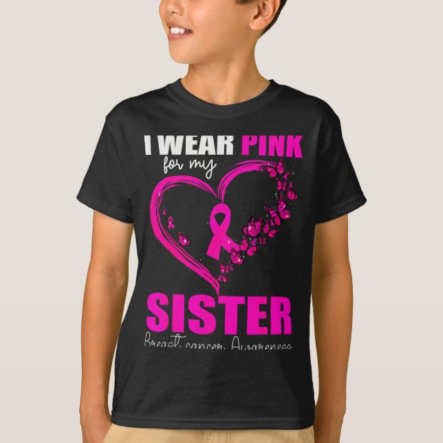 Camiseta I Wear Nk For My Sister Breast Cancer Heart Ribbon (Frente)