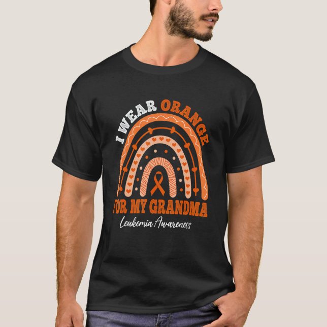 Camiseta I Wear Orange Ribbon For Grandma Leukemia Awarenes (Frente)