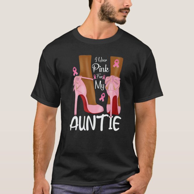 Camiseta I Wear Pink For My Auntie Ribbon Melanin Black Que (Frente)