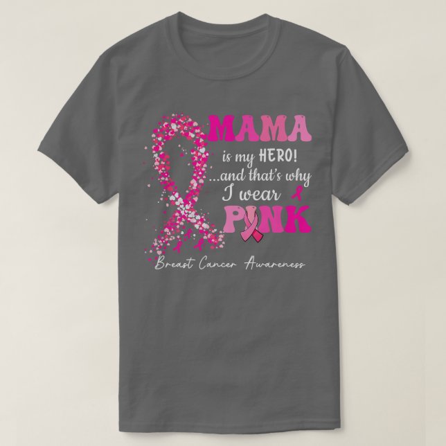 Camiseta I Wear Pink For My Mama Ribbon Pink Heart Breast C (Frente do Design)