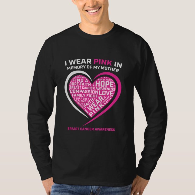 Camiseta I Wear Pink In Memory Of My Mom Breast Cancer (Frente)