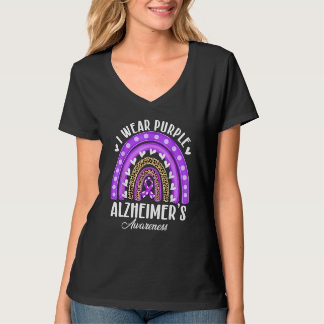 Camiseta I Wear Purple for Alzheimer's Awareness Heart Rain (Frente)