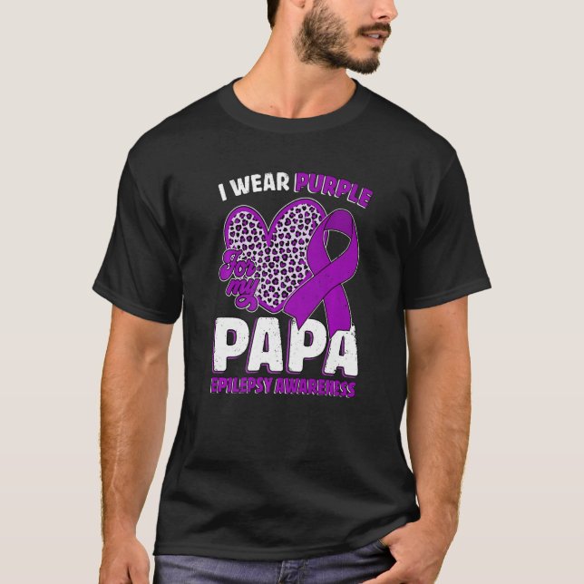 Camiseta I Wear Purple For My Papa Epilepsy Awareness Leopa (Frente)
