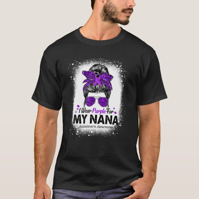 Camiseta I Wear Purple For Nana Messy Bun Alzheimer's Aware (Frente)
