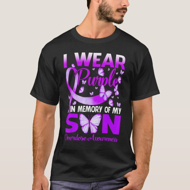Camiseta I Wear Purple In Memory For My Son Overdose Awaren (Frente)