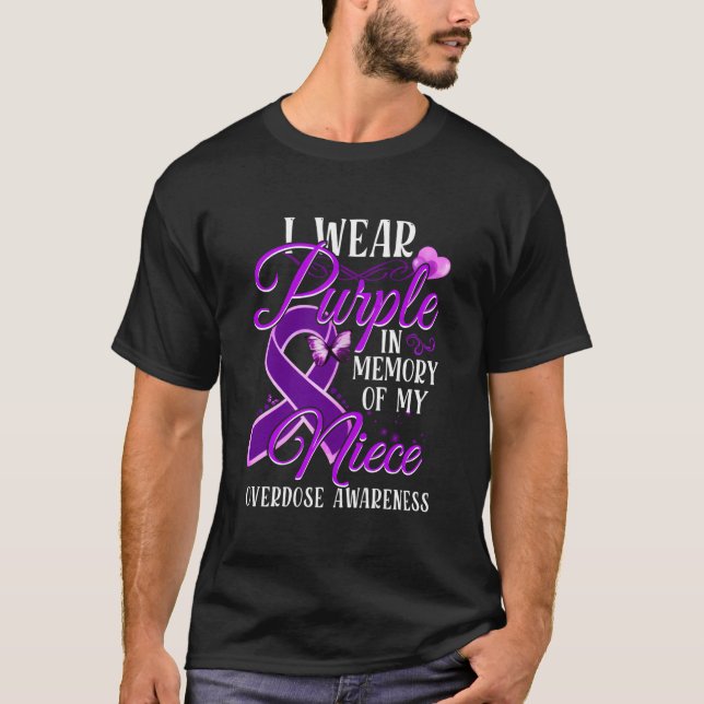 Camiseta I Wear Purple In Memory Of My Niece Overdose Aware (Frente)