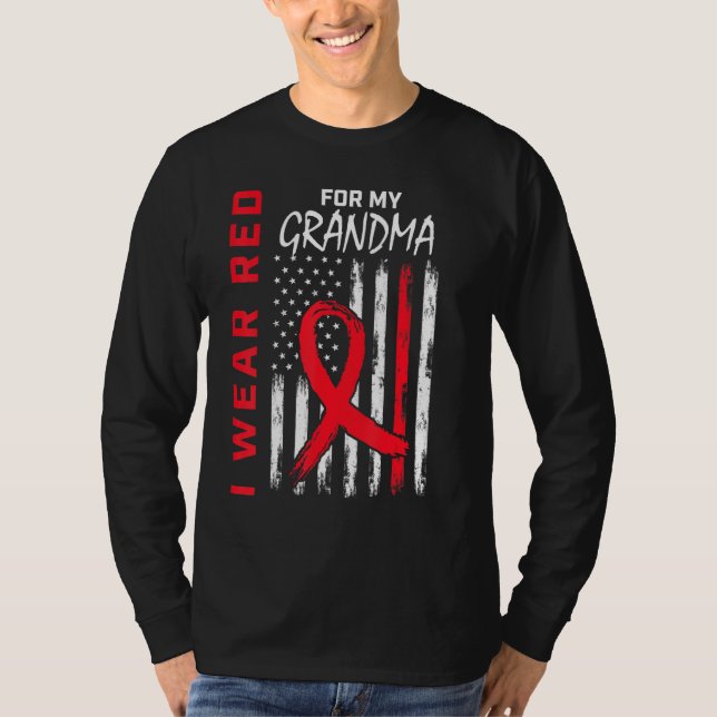 Camiseta I Wear Red For My Grandma Heart Disease Awareness  (Frente)