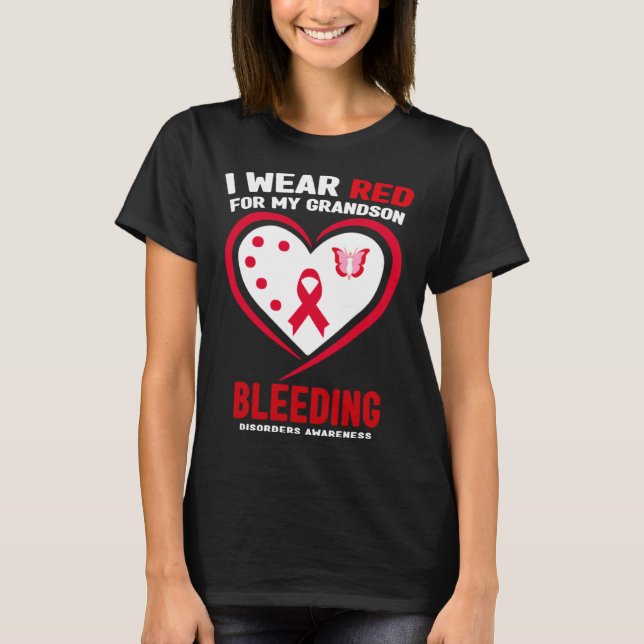 Camiseta I Wear Red for My Grandson Bleeding Disorders Awar (Frente)
