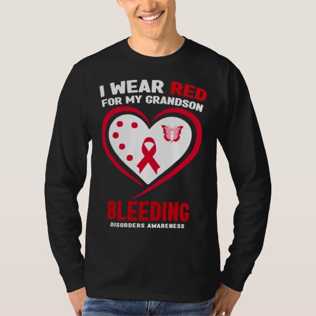 Camiseta I Wear Red for My Grandson Bleeding Disorders Awar (Frente)