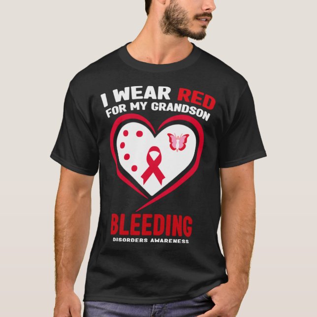 Camiseta I Wear Red for My Grandson Bleeding Disorders Awar (Frente)