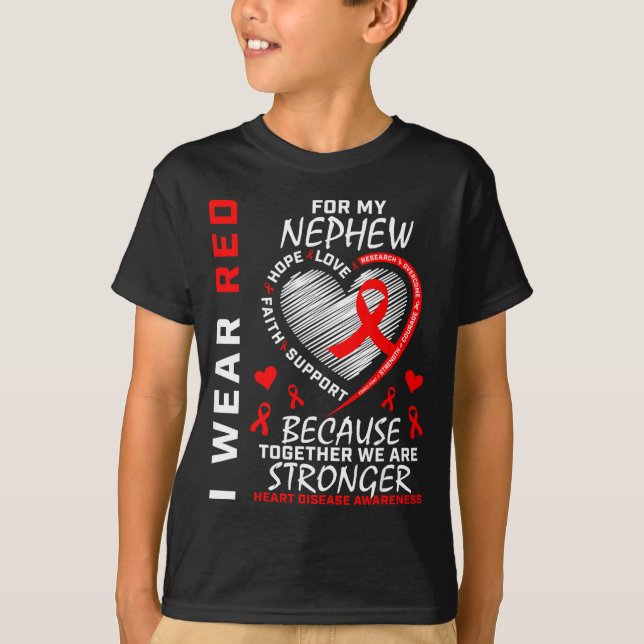 Camiseta I Wear Red For My Nephew Heart Disease Awareness  (Frente)