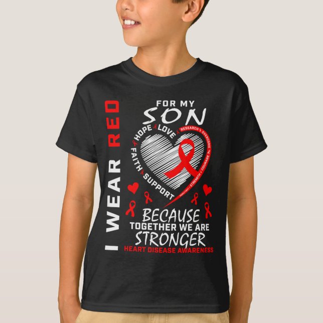 Camiseta I Wear Red For My Son Heart Disease Awareness Mont (Frente)