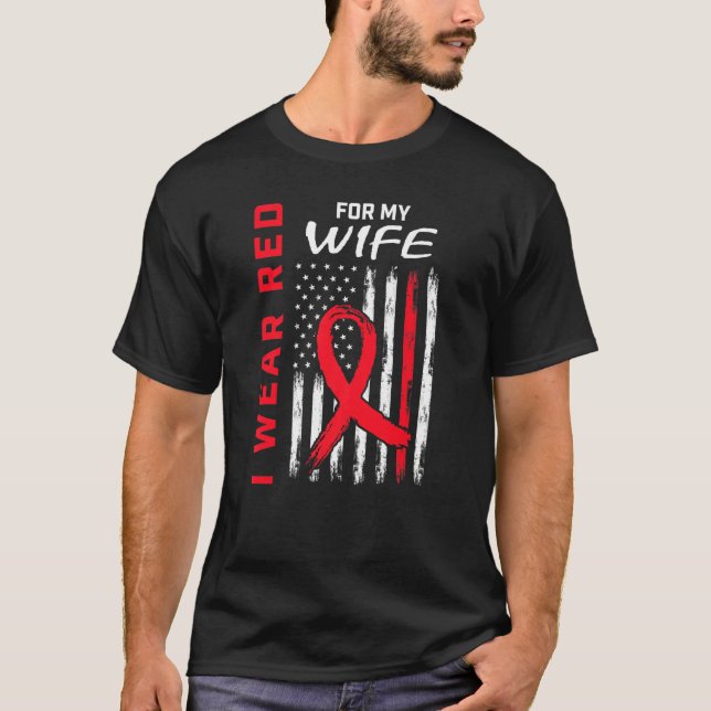 Camiseta I Wear Red Wife Heart Disease Awareness Flag Match (Frente)