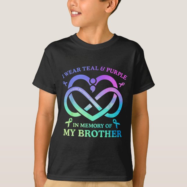 Camiseta I Wear Teal &amp; Purple Memory Of My Brother Suic (Frente)