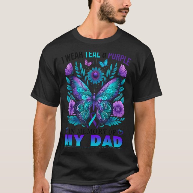 Camiseta I Wear Teal Purple In Memory Of My Dad Suicide Awa (Frente)