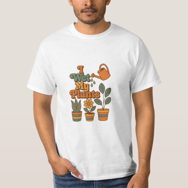 Camiseta I Wet My Plants – Retro 70s Stripes (Frente)