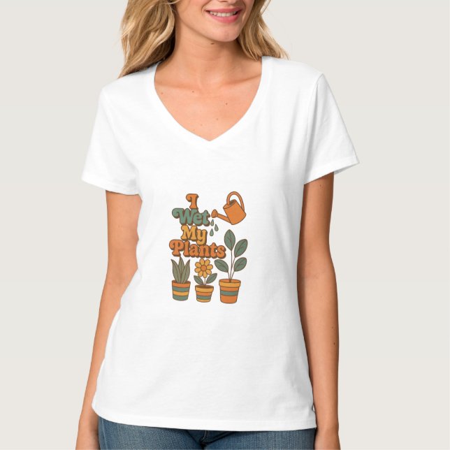 Camiseta I Wet My Plants – Retro 70s Stripes (Frente)