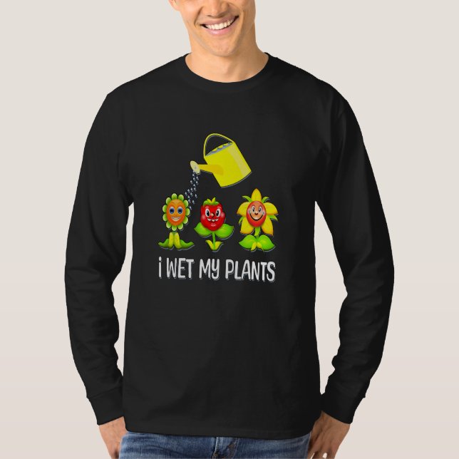 Camiseta I Wet My Plants  Smiling Plants and Watering Can (Frente)