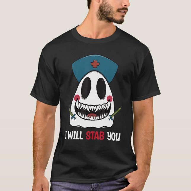Camiseta I Will Stab You Nurse Ghost Nurse Spooky Halloween (Frente)