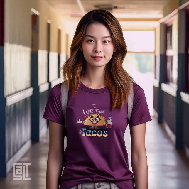 Camiseta I will Teach for Tacos Teacher Female Science Esse (Criador carregado)