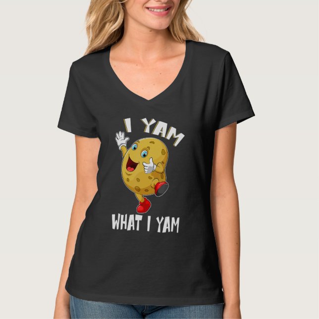 Camiseta I Yam What I Yam Dancing Sweet Potato Thanksgiving (Frente)