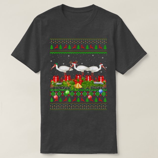 Camiseta Ibis Birds Lover Xmas Lighting Papais noeis Ugly I (Frente do Design)