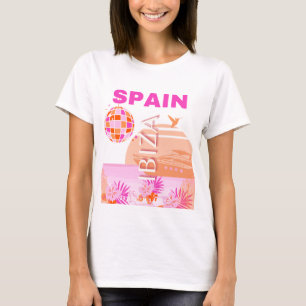 Camiseta Ibiza, Espanha, Arte Viagem, Arte Pré-Facada, Rosa