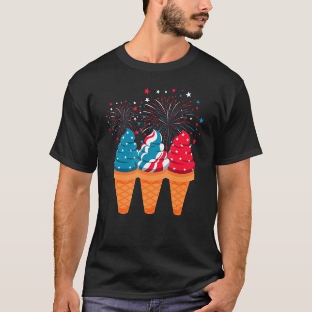 Camiseta Ice Cream Cones 4th Of July Patriotic USA Flag Pri (Frente)