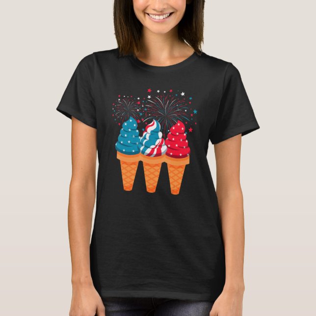 Camiseta Ice Cream Cones 4th Of July Patriotic USA Flag Pri (Frente)