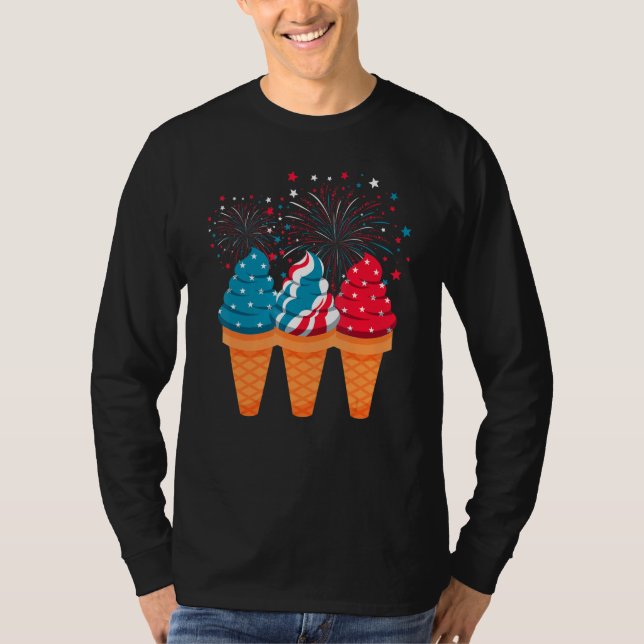 Camiseta Ice Cream Cones 4th Of July Patriotic USA Flag Pri (Frente)