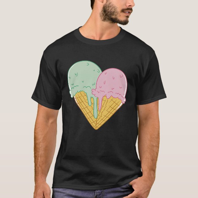 Camiseta Ice Cream  Cute Heart Valentine's Day Couple Match (Frente)