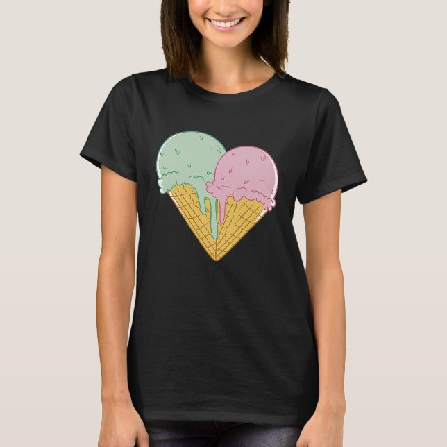 Camiseta Ice Cream  Cute Heart Valentine's Day Couple Match (Frente)