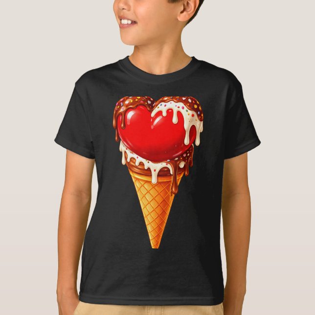 Camiseta Ice Cream Heart Funny Drip Valentines Day Boys Gir (Frente)