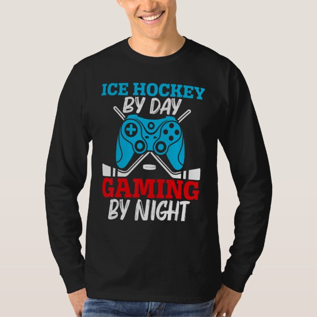 Camiseta Ice Hockey By Day Gaming By Night Video Game Contr (Frente)