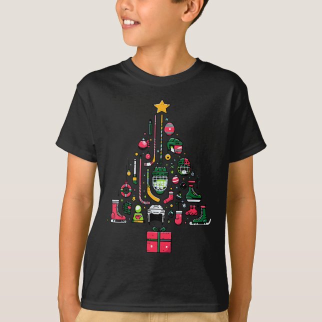 Camiseta Ice Hockey Christmas Tree Xmas Srts Boys Kids Yout (Frente)