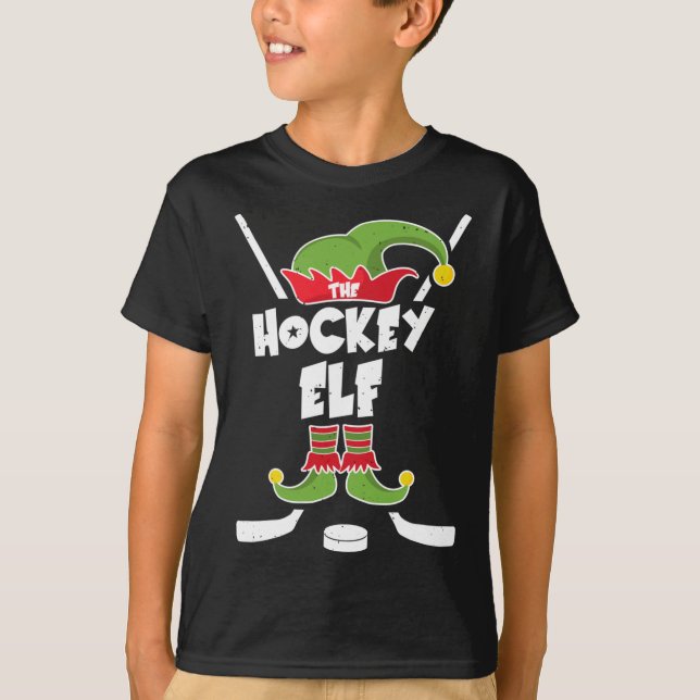 Camiseta Ice Hockey Elf Engraçado Hockey Xmas Elve Figurume (Frente)