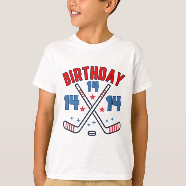 Camiseta Ice Hockey Fourteen Birthday Boy 14th Party Boys A (Frente)
