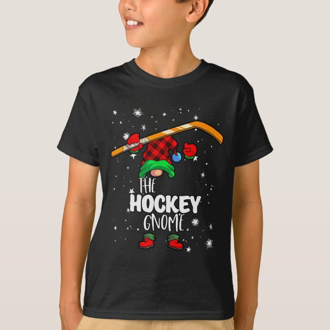 Camiseta Ice Hockey Gnome Red Buffalo Plaid Matching Family (Frente)