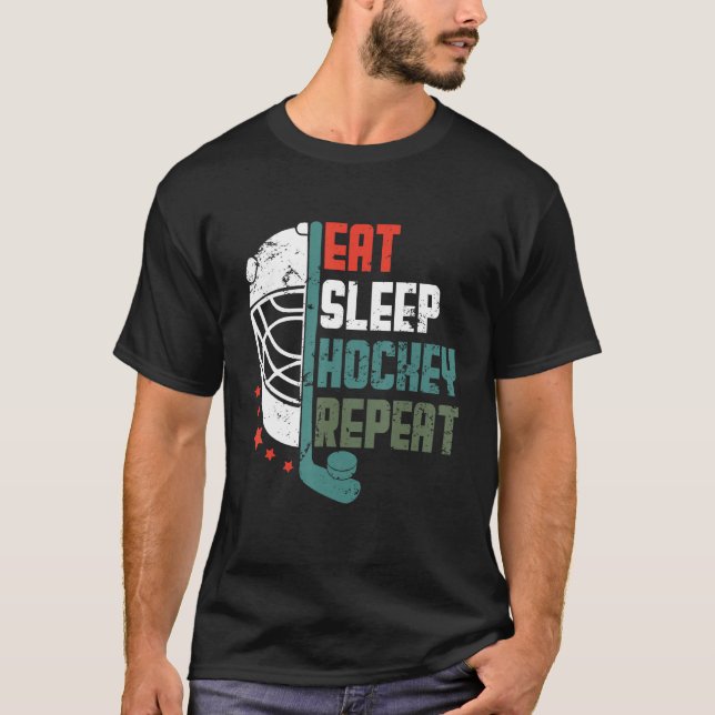 Camiseta Ice Hockey Outfit Eat Sleep Hockey Repeat Funny Ic (Frente)