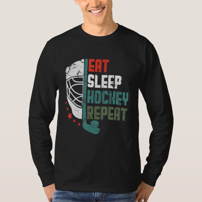 Camiseta Ice Hockey Outfit Eat Sleep Hockey Repeat Funny Ic (Frente)