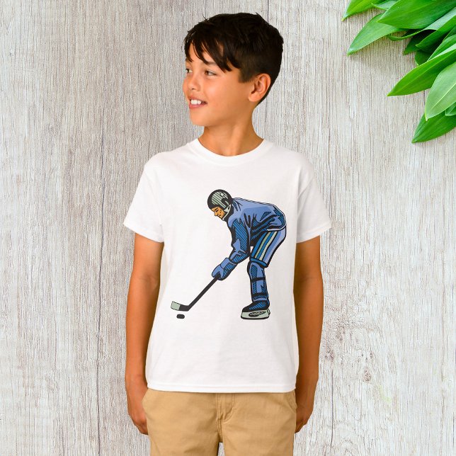 Camiseta Ice Hockey Player in Blue Uniform (Criador carregado)
