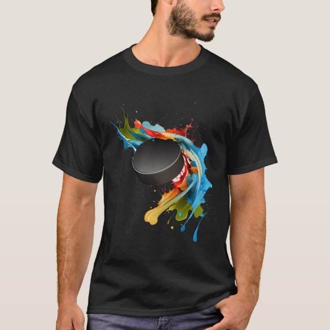 Camiseta Ice Hockey Player Puck Abstract Splash Painting (Frente)