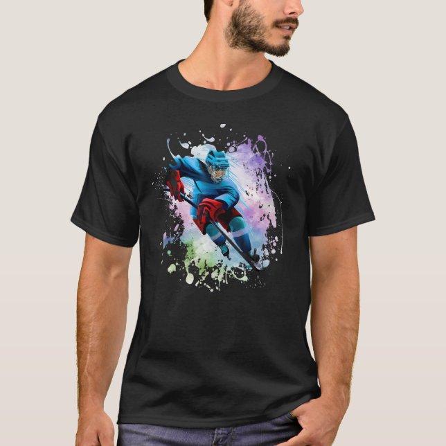 Camiseta Ice Hockey Player Sport Modern Splash Splatter (Frente)