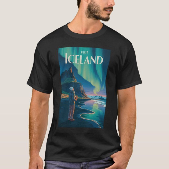Camiseta Iceland Northern Lights Illustration Travel Art Vi (Frente)