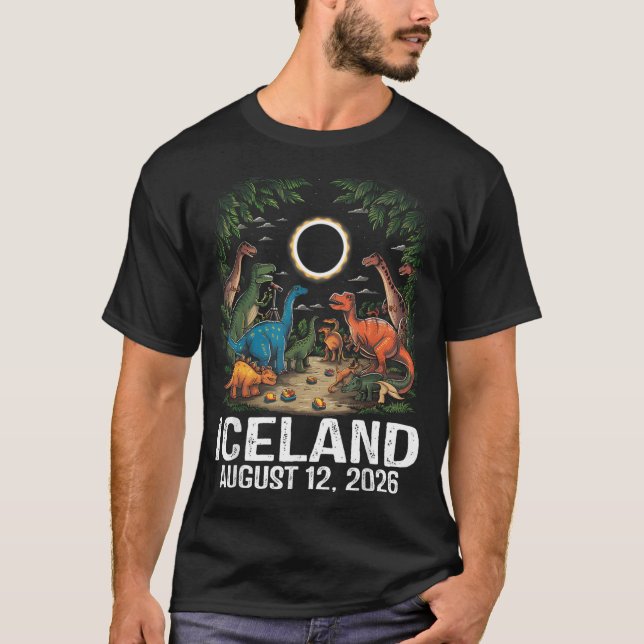 Camiseta Iceland Total Solar Eclipse 2026 Dinosaur T-Rex (Frente)